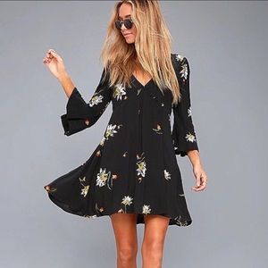FREE PEOPLE Time on my side black floral print wrap dress Size XS